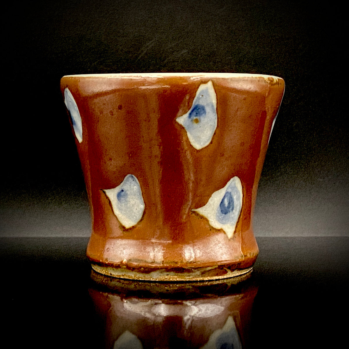 Third Generation of the Mashiko Kiln, Grandson of Ichirō Kimura: Sakazuki Sake Cup by Mitsuyoshi Kimura, Red-Brown Glaze with White and Blue Mottled Pattern, Japanese-Style Shot Glass, Artist with Permanent Display at Matsuzakaya Ginza #475