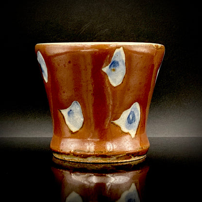 Third Generation of the Mashiko Kiln, Grandson of Ichirō Kimura: Sakazuki Sake Cup by Mitsuyoshi Kimura, Red-Brown Glaze with White and Blue Mottled Pattern, Japanese-Style Shot Glass, Artist with Permanent Display at Matsuzakaya Ginza #475
