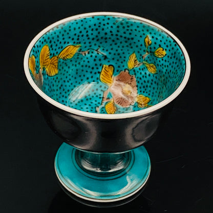 三代 三井为吉（Mitsui Tamekichi）作品 彩绘花鸟纹 洋酒品鉴酒具 九谷烧 彩绘马上杯 #180