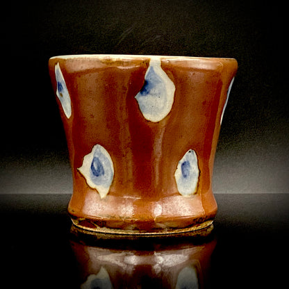 Third Generation of the Mashiko Kiln, Grandson of Ichirō Kimura: Sakazuki Sake Cup by Mitsuyoshi Kimura, Red-Brown Glaze with White and Blue Mottled Pattern, Japanese-Style Shot Glass, Artist with Permanent Display at Matsuzakaya Ginza #475