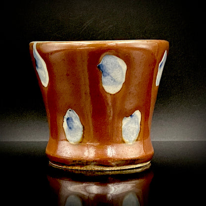 Third Generation of the Mashiko Kiln, Grandson of Ichirō Kimura: Sakazuki Sake Cup by Mitsuyoshi Kimura, Red-Brown Glaze with White and Blue Mottled Pattern, Japanese-Style Shot Glass, Artist with Permanent Display at Matsuzakaya Ginza #475