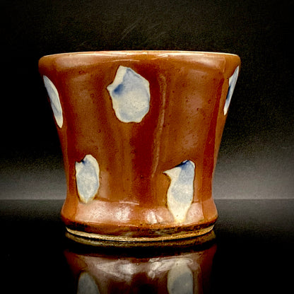 Third Generation of the Mashiko Kiln, Grandson of Ichirō Kimura: Sakazuki Sake Cup by Mitsuyoshi Kimura, Red-Brown Glaze with White and Blue Mottled Pattern, Japanese-Style Shot Glass, Artist with Permanent Display at Matsuzakaya Ginza #475