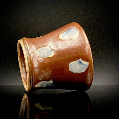 Third Generation of the Mashiko Kiln, Grandson of Ichirō Kimura: Sakazuki Sake Cup by Mitsuyoshi Kimura, Red-Brown Glaze with White and Blue Mottled Pattern, Japanese-Style Shot Glass, Artist with Permanent Display at Matsuzakaya Ginza #475