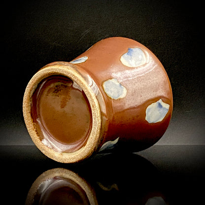 Third Generation of the Mashiko Kiln, Grandson of Ichirō Kimura: Sakazuki Sake Cup by Mitsuyoshi Kimura, Red-Brown Glaze with White and Blue Mottled Pattern, Japanese-Style Shot Glass, Artist with Permanent Display at Matsuzakaya Ginza #475