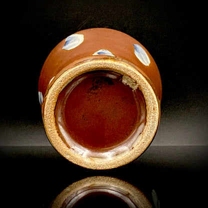 Third Generation of the Mashiko Kiln, Grandson of Ichirō Kimura: Sakazuki Sake Cup by Mitsuyoshi Kimura, Red-Brown Glaze with White and Blue Mottled Pattern, Japanese-Style Shot Glass, Artist with Permanent Display at Matsuzakaya Ginza #475