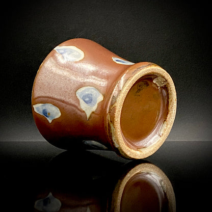 Third Generation of the Mashiko Kiln, Grandson of Ichirō Kimura: Sakazuki Sake Cup by Mitsuyoshi Kimura, Red-Brown Glaze with White and Blue Mottled Pattern, Japanese-Style Shot Glass, Artist with Permanent Display at Matsuzakaya Ginza #475