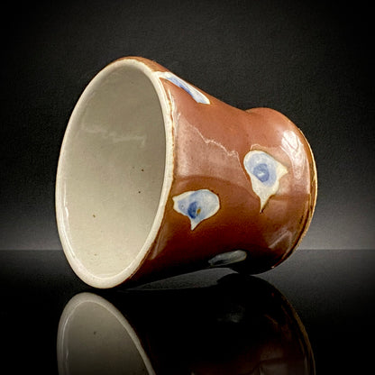 Third Generation of the Mashiko Kiln, Grandson of Ichirō Kimura: Sakazuki Sake Cup by Mitsuyoshi Kimura, Red-Brown Glaze with White and Blue Mottled Pattern, Japanese-Style Shot Glass, Artist with Permanent Display at Matsuzakaya Ginza #475