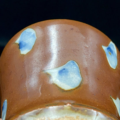 Third Generation of the Mashiko Kiln, Grandson of Ichirō Kimura: Sakazuki Sake Cup by Mitsuyoshi Kimura, Red-Brown Glaze with White and Blue Mottled Pattern, Japanese-Style Shot Glass, Artist with Permanent Display at Matsuzakaya Ginza #475