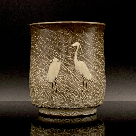 现川烧 横石 十三代 横石卧牛（Yokoishi Gagyu）白鹭文 威士忌加冰杯 #182