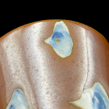 Third Generation of the Mashiko Kiln, Grandson of Ichirō Kimura: Sakazuki Sake Cup by Mitsuyoshi Kimura, Red-Brown Glaze with White and Blue Mottled Pattern, Japanese-Style Shot Glass, Artist with Permanent Display at Matsuzakaya Ginza #475