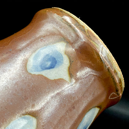 Third Generation of the Mashiko Kiln, Grandson of Ichirō Kimura: Sakazuki Sake Cup by Mitsuyoshi Kimura, Red-Brown Glaze with White and Blue Mottled Pattern, Japanese-Style Shot Glass, Artist with Permanent Display at Matsuzakaya Ginza #475