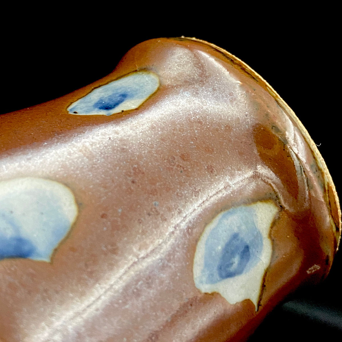 Third Generation of the Mashiko Kiln, Grandson of Ichirō Kimura: Sakazuki Sake Cup by Mitsuyoshi Kimura, Red-Brown Glaze with White and Blue Mottled Pattern, Japanese-Style Shot Glass, Artist with Permanent Display at Matsuzakaya Ginza #475