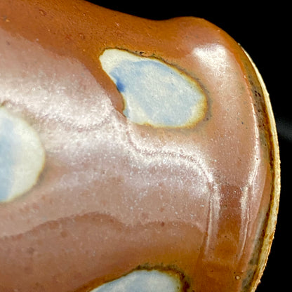 Third Generation of the Mashiko Kiln, Grandson of Ichirō Kimura: Sakazuki Sake Cup by Mitsuyoshi Kimura, Red-Brown Glaze with White and Blue Mottled Pattern, Japanese-Style Shot Glass, Artist with Permanent Display at Matsuzakaya Ginza #475