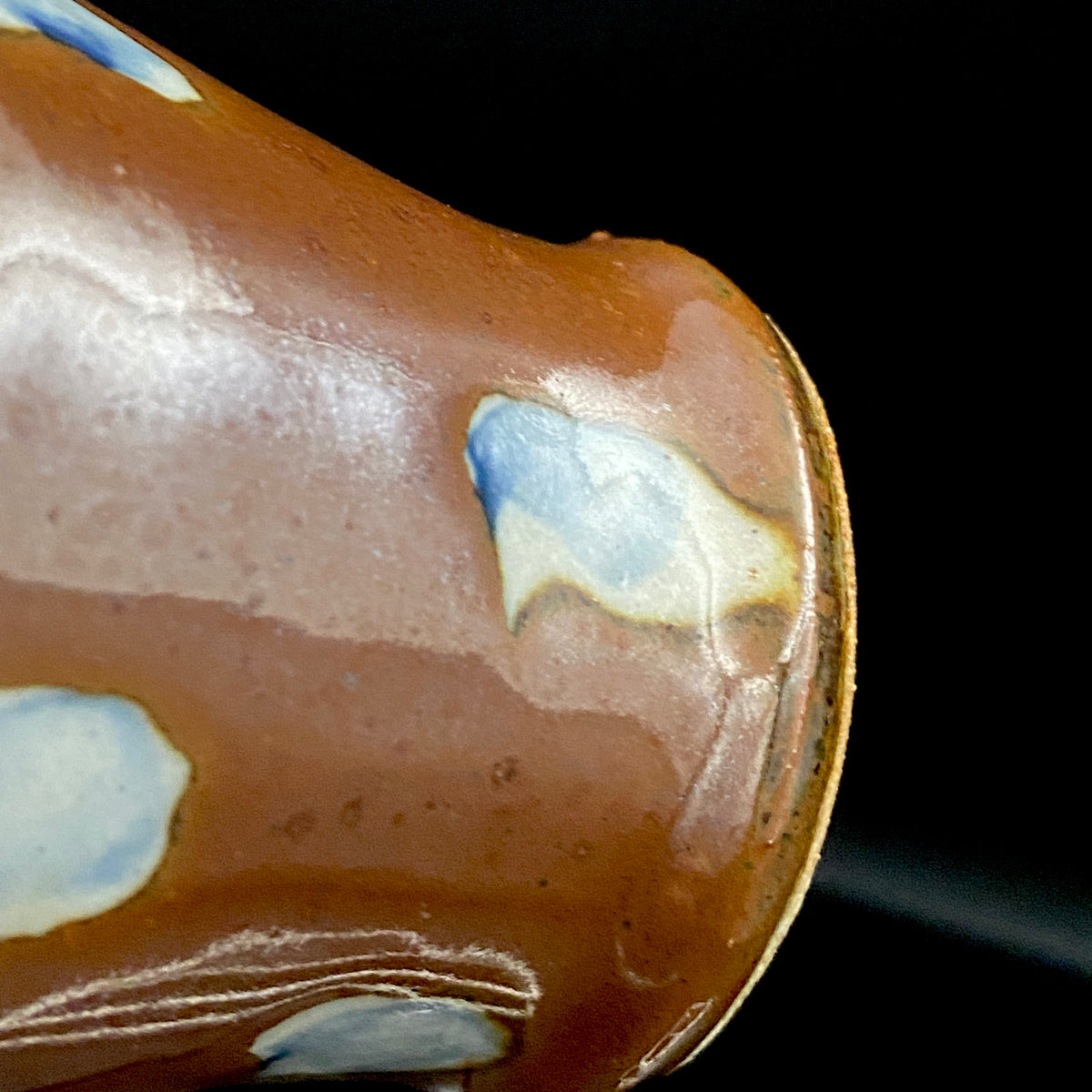 Third Generation of the Mashiko Kiln, Grandson of Ichirō Kimura: Sakazuki Sake Cup by Mitsuyoshi Kimura, Red-Brown Glaze with White and Blue Mottled Pattern, Japanese-Style Shot Glass, Artist with Permanent Display at Matsuzakaya Ginza #475