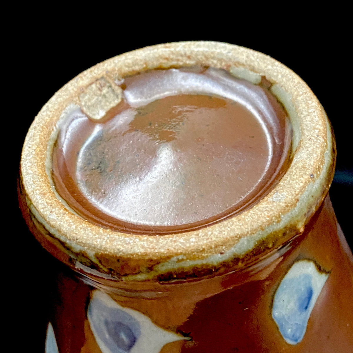 Third Generation of the Mashiko Kiln, Grandson of Ichirō Kimura: Sakazuki Sake Cup by Mitsuyoshi Kimura, Red-Brown Glaze with White and Blue Mottled Pattern, Japanese-Style Shot Glass, Artist with Permanent Display at Matsuzakaya Ginza #475