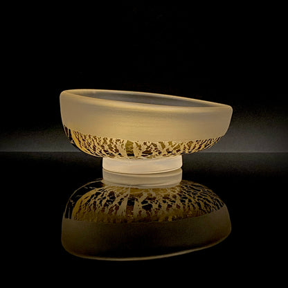 国立工芸館・横浜美術館収蔵作家 藤田 潤 作 手吹 金色箔 艶消し硝子 盃 国際ガラス展・金沢金賞 日本ガラス工芸協会元理事長 #483