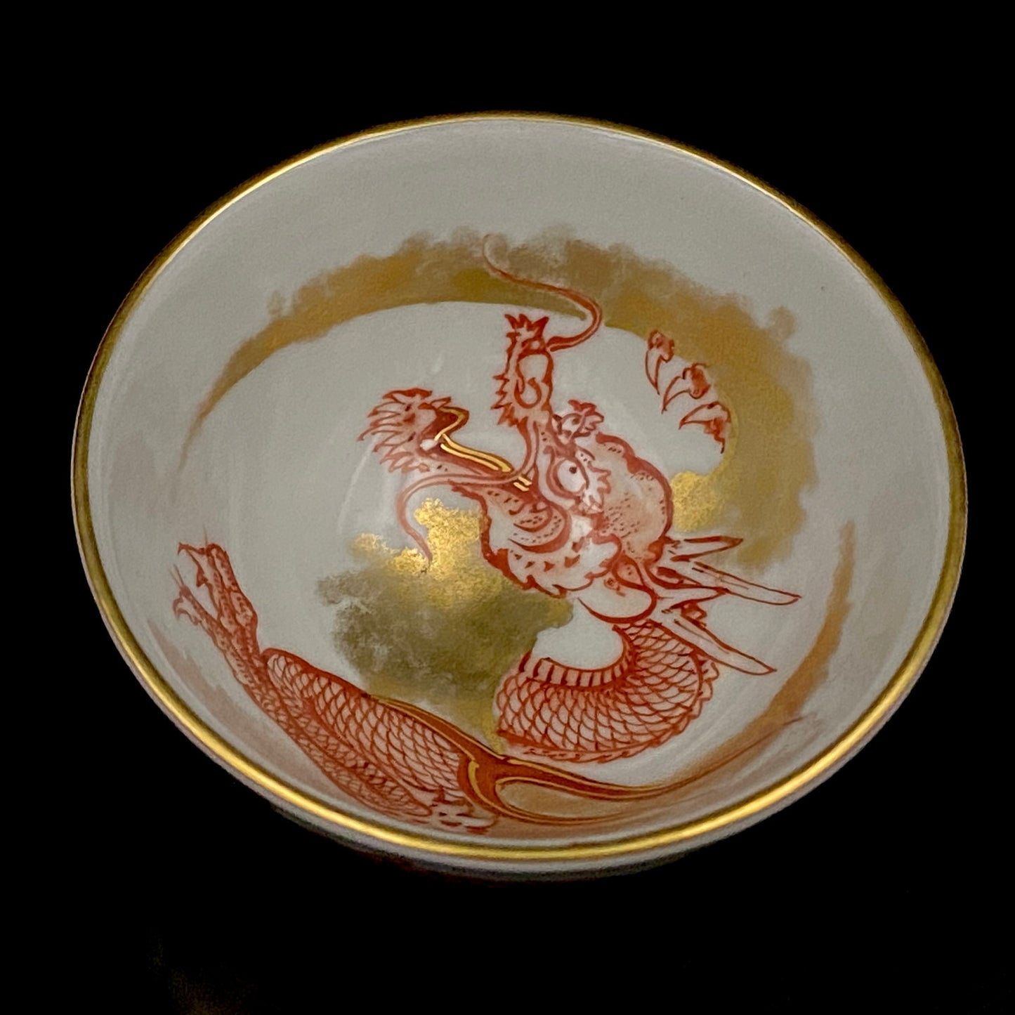 山本芳岳（Yamamoto Hogaku）最上位作 九谷烧 赤绘细描 金彩赤绘 升龙文 清酒杯 酒器 皇室献礼作家 #192