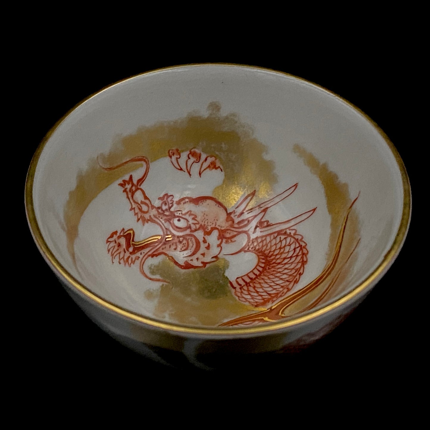 山本芳岳（Yamamoto Hogaku）最上位作 九谷烧 赤绘细描 金彩赤绘 升龙文 清酒杯 酒器 皇室献礼作家 #192