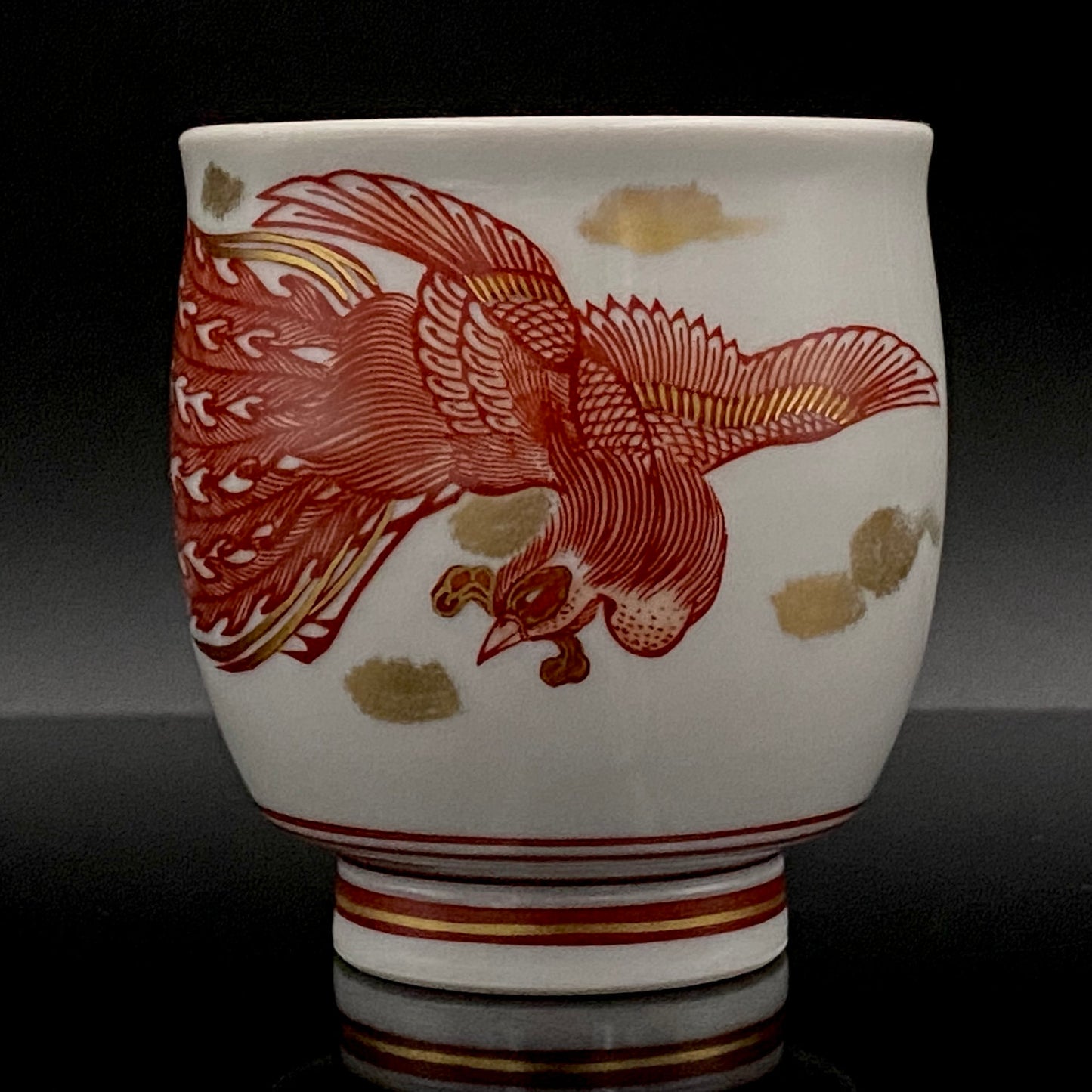 山本芳岳（Yamamoto Hogaku）最上位作 九谷烧 赤绘细描 金彩赤绘 凤凰文 清酒杯 酒器 皇室献礼作家 #193