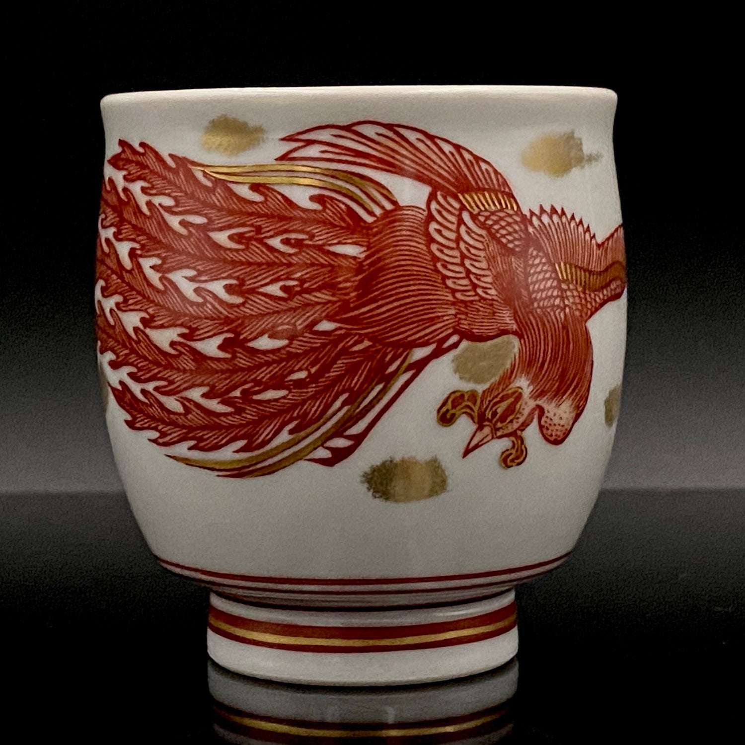 山本 芳岳 最上位作 九谷焼 赤絵細描 金彩赤絵 鳳凰文 ぐい呑み 酒器