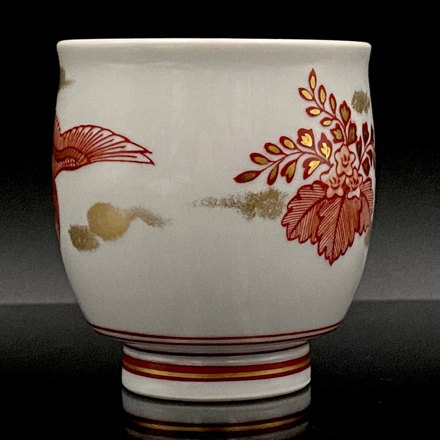山本 芳岳 最上位作 九谷焼 赤絵細描 金彩赤絵 鳳凰文 ぐい呑み 酒器