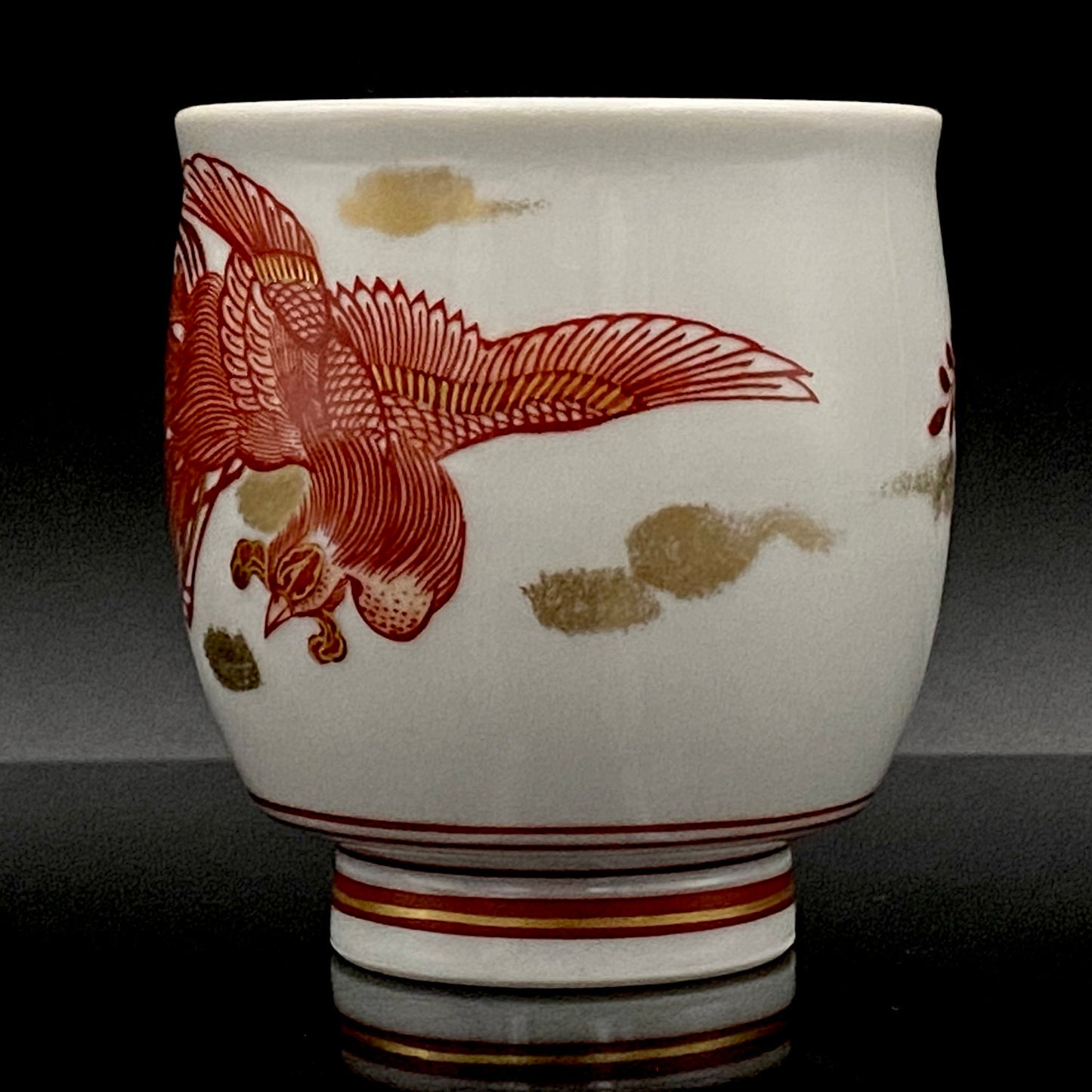 山本芳岳（Yamamoto Hogaku）最上位作 九谷烧 赤绘细描 金彩赤绘 凤凰文 清酒杯 酒器 皇室献礼作家 #193