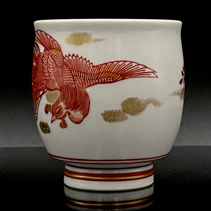 山本芳岳（Yamamoto Hogaku）最上位作 九谷烧 赤绘细描 金彩赤绘 凤凰文 清酒杯 酒器 皇室献礼作家 #193