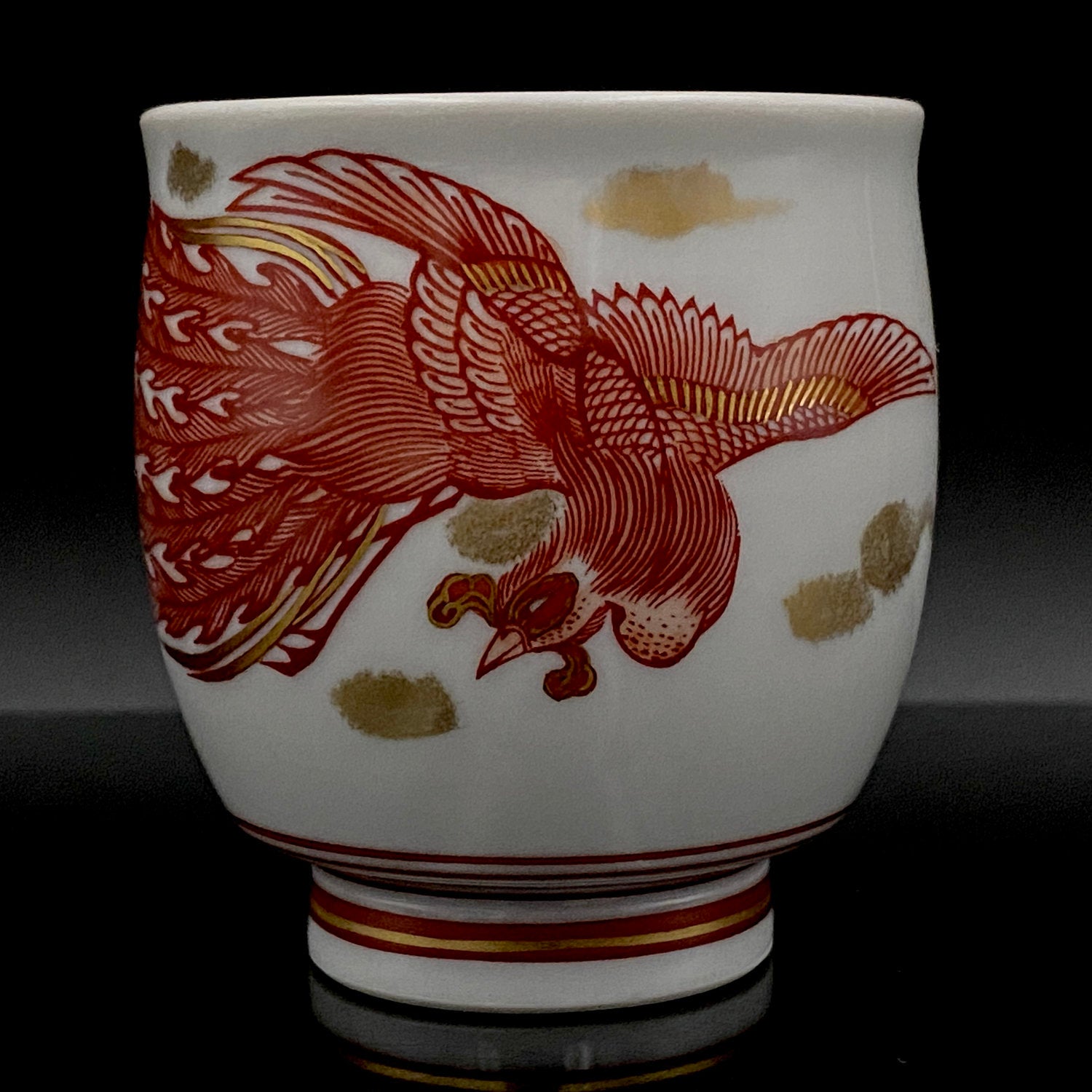 山本 芳岳 最上位作 九谷焼 赤絵細描 金彩赤絵 鳳凰文 ぐい呑み 酒器