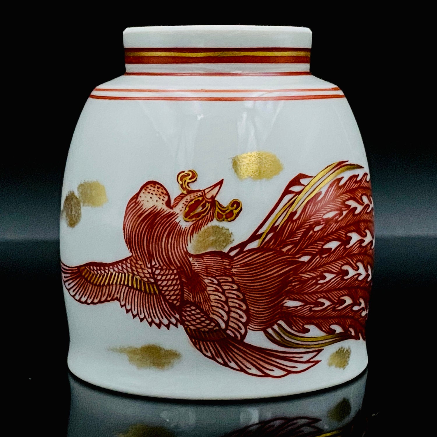 山本 芳岳 最上位作 九谷焼 赤絵細描 金彩赤絵 鳳凰文 ぐい呑み 酒器