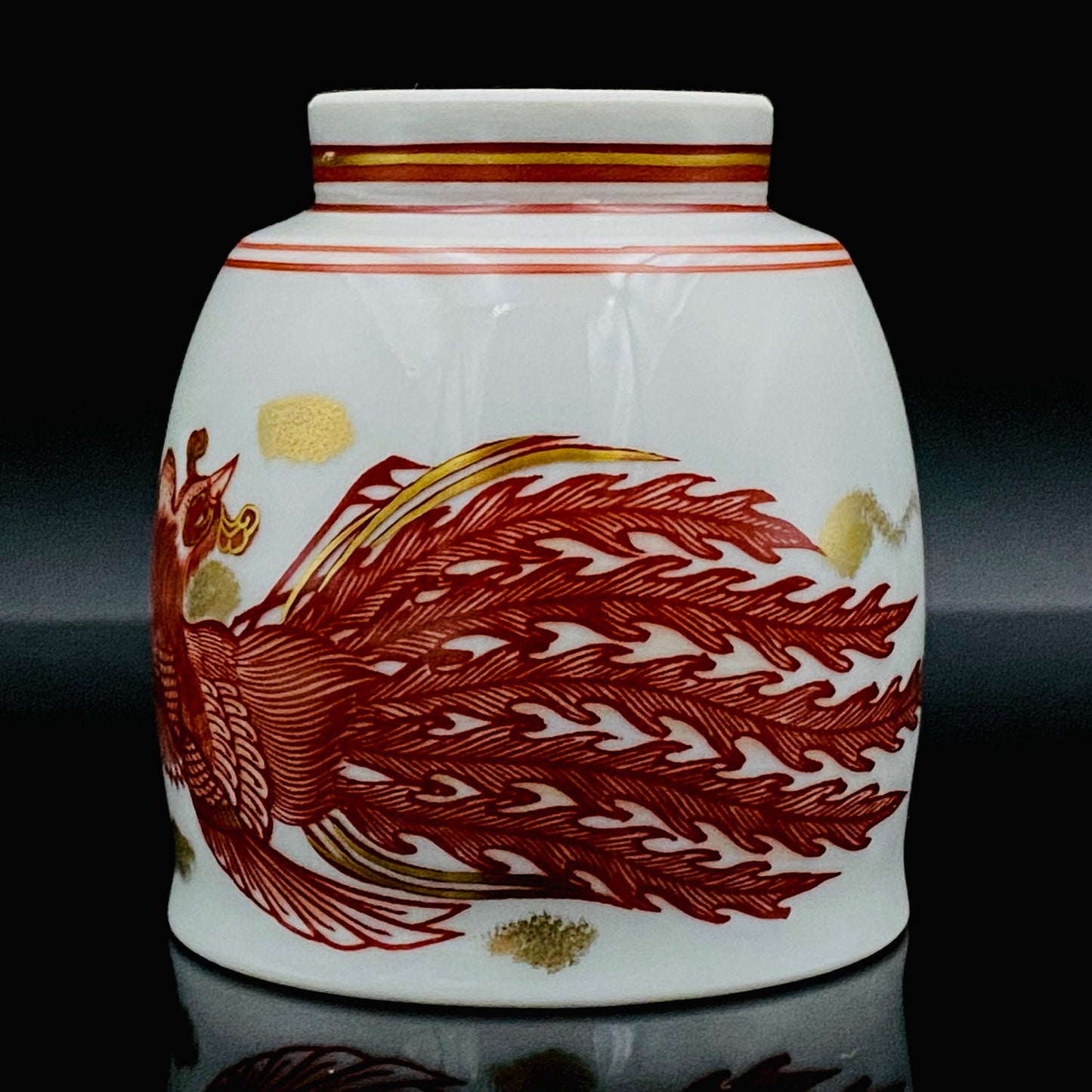 山本芳岳（Yamamoto Hogaku）最上位作 九谷烧 赤绘细描 金彩赤绘 凤凰文 清酒杯 酒器 皇室献礼作家 #193