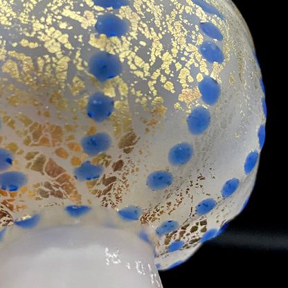 青森県芸術文化報奨受賞 津軽びいどろ 北洋硝子 大川 薫 作 金色箔 青玉文 艶消し乳白硝子 馬上盃 訳あり #485