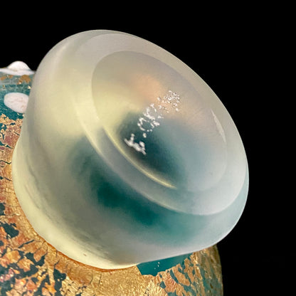 Aomori Prefecture Art and Culture Award Recipient, Tsugaru Vidro, Hokuyo Glass, Kaoru Okawa: Frosted Blue-Green Glass Stem Cup (Bajohai) with Gold-Tone Foil and White Glass Dots #484