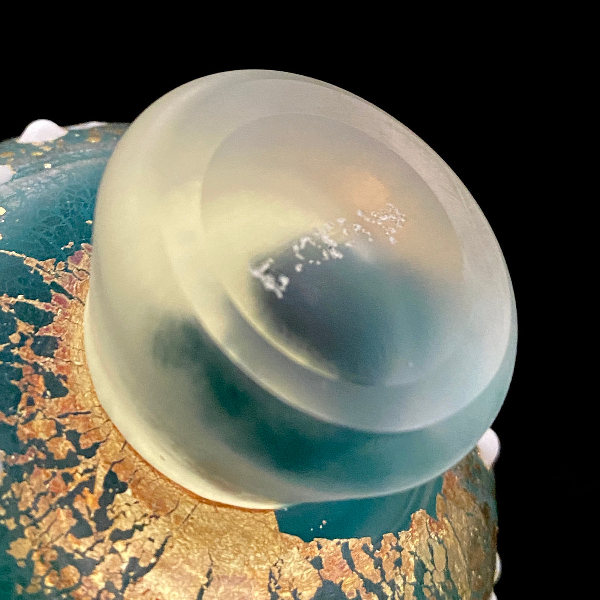 Aomori Prefecture Art and Culture Award Recipient, Tsugaru Vidro, Hokuyo Glass, Kaoru Okawa: Frosted Blue-Green Glass Stem Cup (Bajohai) with Gold-Tone Foil and White Glass Dots #484