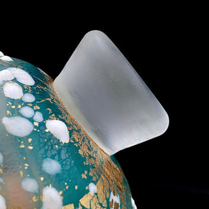 Aomori Prefecture Art and Culture Award Recipient, Tsugaru Vidro, Hokuyo Glass, Kaoru Okawa: Frosted Blue-Green Glass Stem Cup (Bajohai) with Gold-Tone Foil and White Glass Dots #484