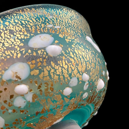 Aomori Prefecture Art and Culture Award Recipient, Tsugaru Vidro, Hokuyo Glass, Kaoru Okawa: Frosted Blue-Green Glass Stem Cup (Bajohai) with Gold-Tone Foil and White Glass Dots #484