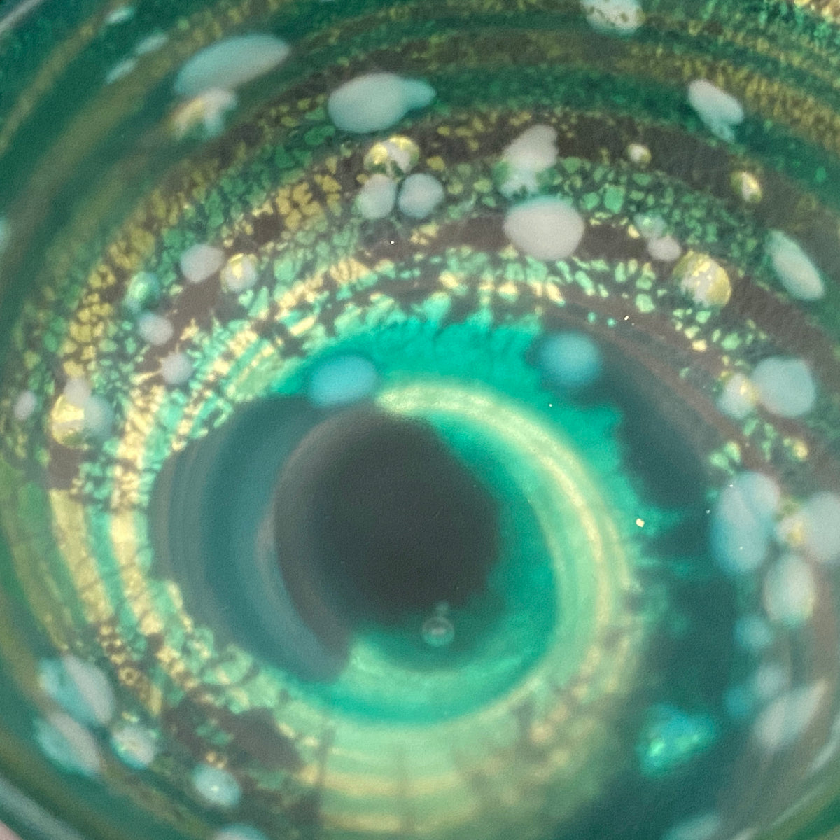 Aomori Prefecture Art and Culture Award Recipient, Tsugaru Vidro, Hokuyo Glass, Kaoru Okawa: Frosted Blue-Green Glass Stem Cup (Bajohai) with Gold-Tone Foil and White Glass Dots #484