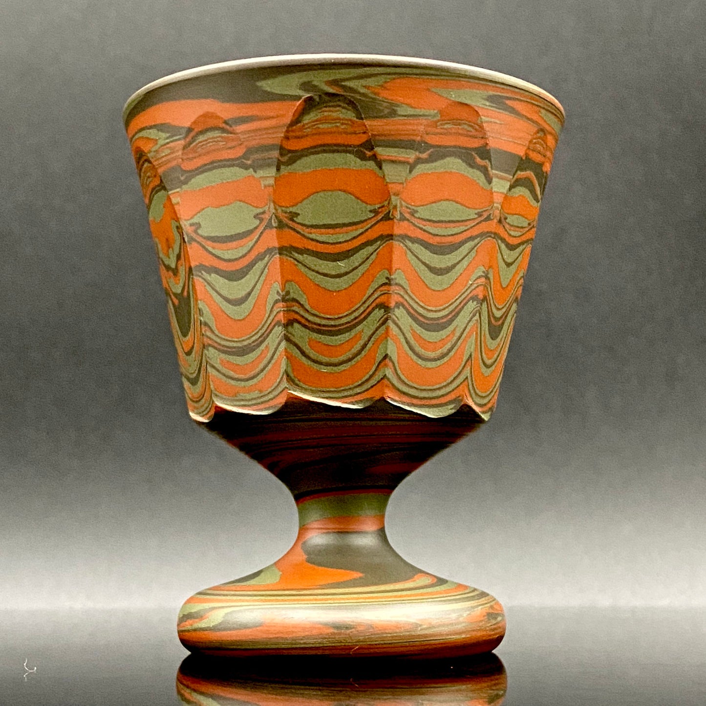 Yohei Konishi, Tokoname Ware Neriage, Horseback Cup (Stem Cup) "Shouchu no Tama" Sake Vessel #197