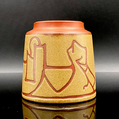 Living National Treasure, Ito Sekisui V, Mumyoi-yaki, Elegant "Manyo" Cursive Line Engraving, Yunomi / Rock Glass "Bush Clover in Autumn Field" #199