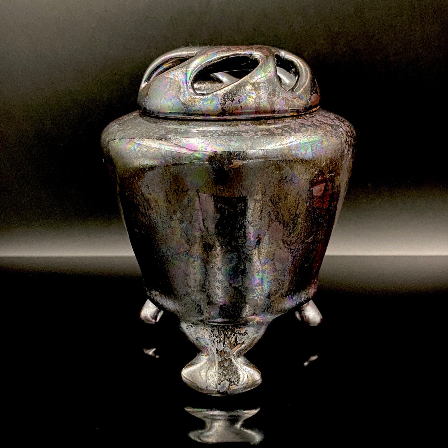 内閣総理大臣賞受賞作家 三代 平安宋丘 (久保 義蔵) 作 曜変天目 三足香炉 曜変天目 博物館収蔵級 【真作保証】#204