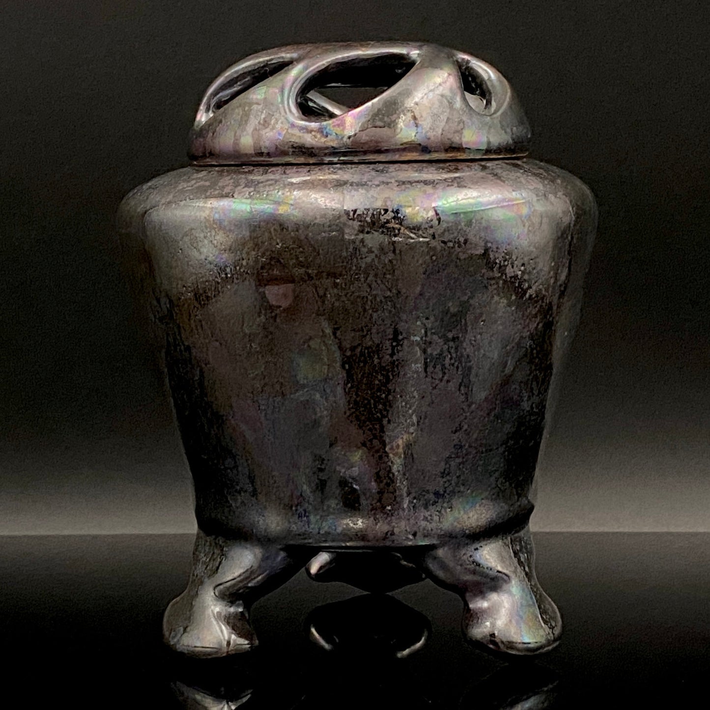 内閣総理大臣賞受賞作家 三代 平安宋丘 (久保 義蔵) 作 曜変天目 三足香炉 曜変天目 博物館収蔵級 【真作保証】#204