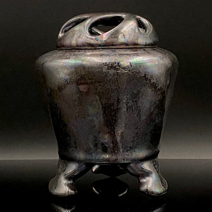 内閣総理大臣賞受賞作家 三代 平安宋丘 (久保 義蔵) 作 曜変天目 三足香炉 曜変天目 博物館収蔵級 【真作保証】#204