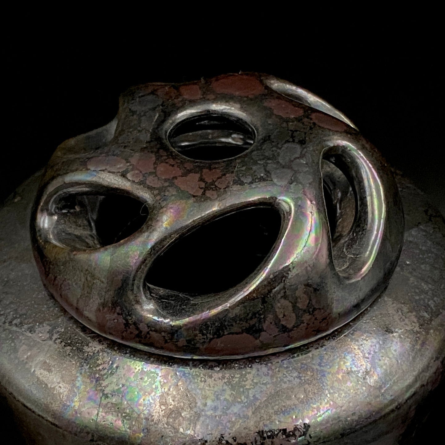 内閣総理大臣賞受賞作家 三代 平安宋丘 (久保 義蔵) 作 曜変天目 三足香炉 曜変天目 博物館収蔵級 【真作保証】#204