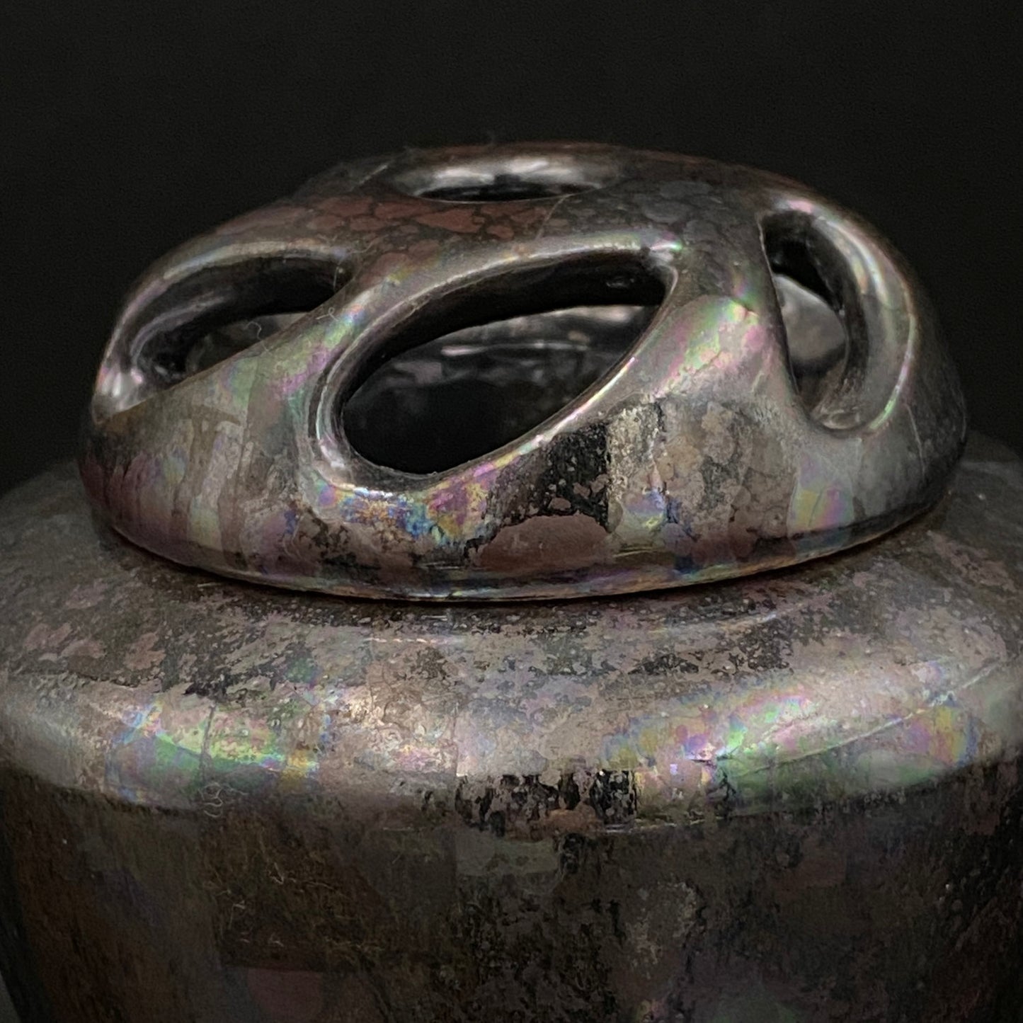 内閣総理大臣賞受賞作家 三代 平安宋丘 (久保 義蔵) 作 曜変天目 三足香炉 曜変天目 博物館収蔵級 【真作保証】#204