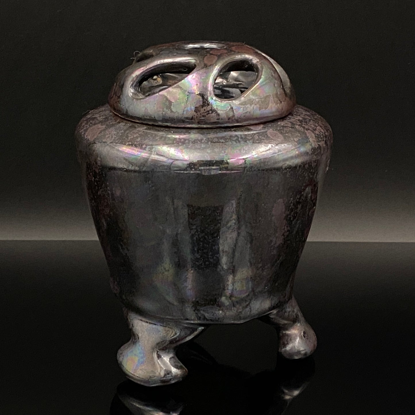 内閣総理大臣賞受賞作家 三代 平安宋丘 (久保 義蔵) 作 曜変天目 三足香炉 曜変天目 博物館収蔵級 【真作保証】#204