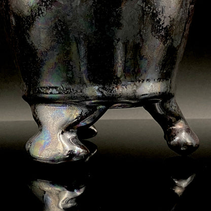 内閣総理大臣賞受賞作家 三代 平安宋丘 (久保 義蔵) 作 曜変天目 三足香炉 曜変天目 博物館収蔵級 【真作保証】#204