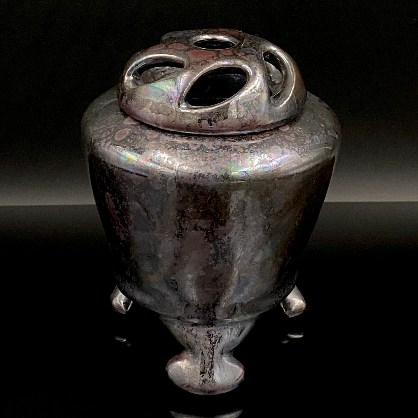 内閣総理大臣賞受賞作家 三代 平安宋丘 (久保 義蔵) 作 曜変天目 三足香炉 曜変天目 博物館収蔵級 【真作保証】#204