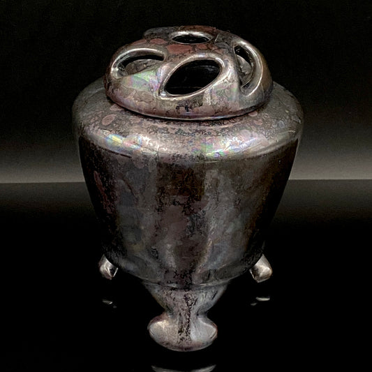 内閣総理大臣賞受賞作家 三代 平安宋丘 (久保 義蔵) 作 曜変天目 三足香炉 曜変天目 博物館収蔵級 【真作保証】#204