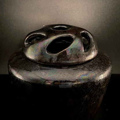 内閣総理大臣賞受賞作家 三代 平安宋丘 (久保 義蔵) 作 曜変天目 三足香炉 曜変天目 博物館収蔵級 【真作保証】#204