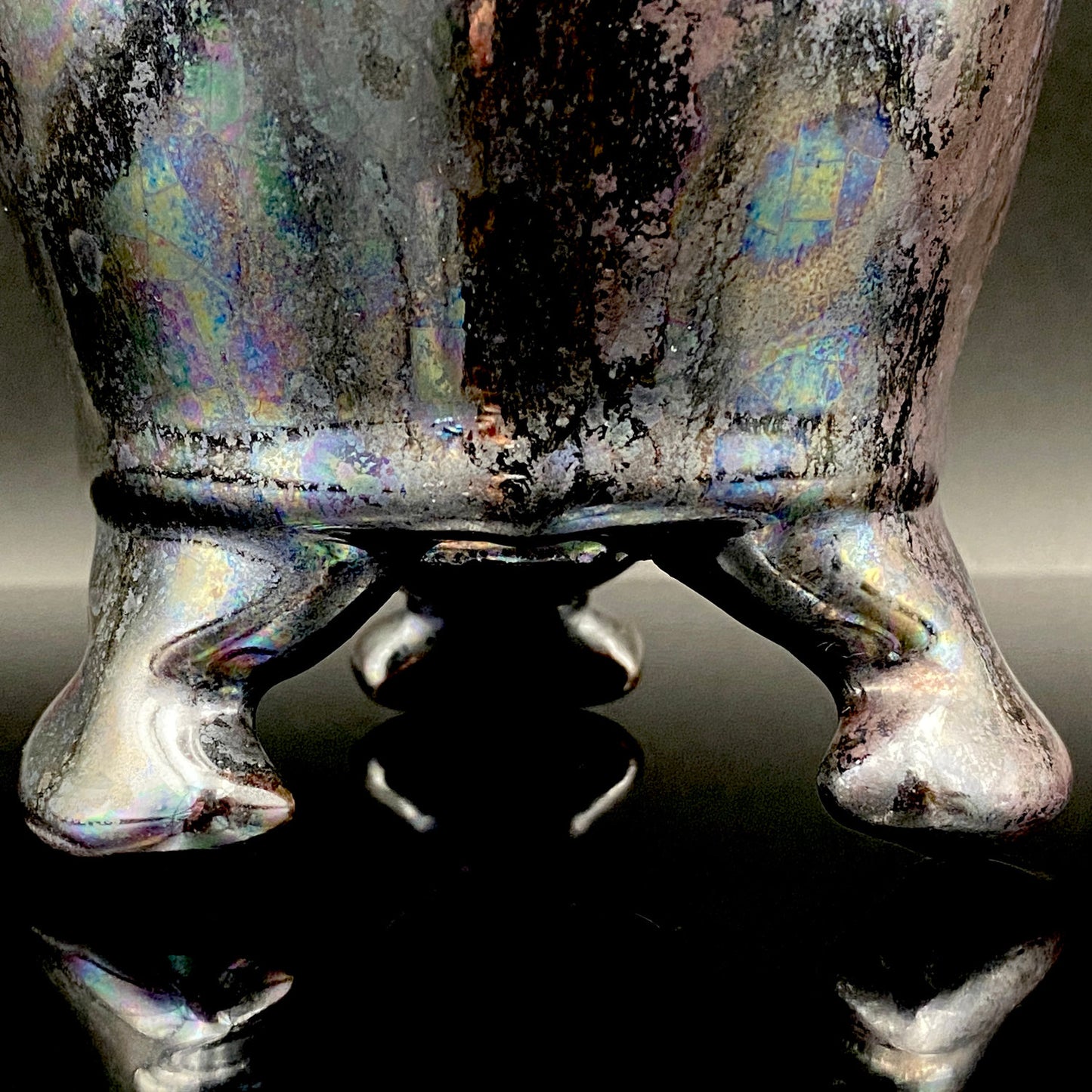 内閣総理大臣賞受賞作家 三代 平安宋丘 (久保 義蔵) 作 曜変天目 三足香炉 曜変天目 博物館収蔵級 【真作保証】#204