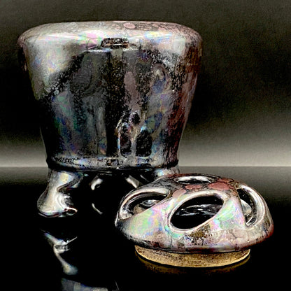 内閣総理大臣賞受賞作家 三代 平安宋丘 (久保 義蔵) 作 曜変天目 三足香炉 曜変天目 博物館収蔵級 【真作保証】#204